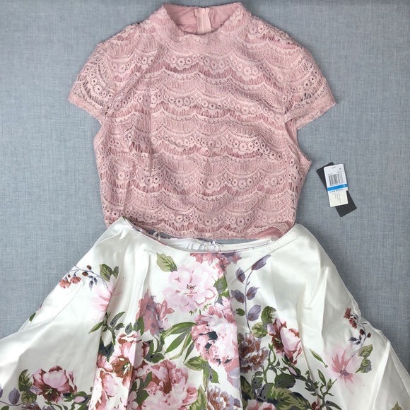 City Studio Floral Crop 2 Piece Dress Juniors 9 - Picture 2 of 8